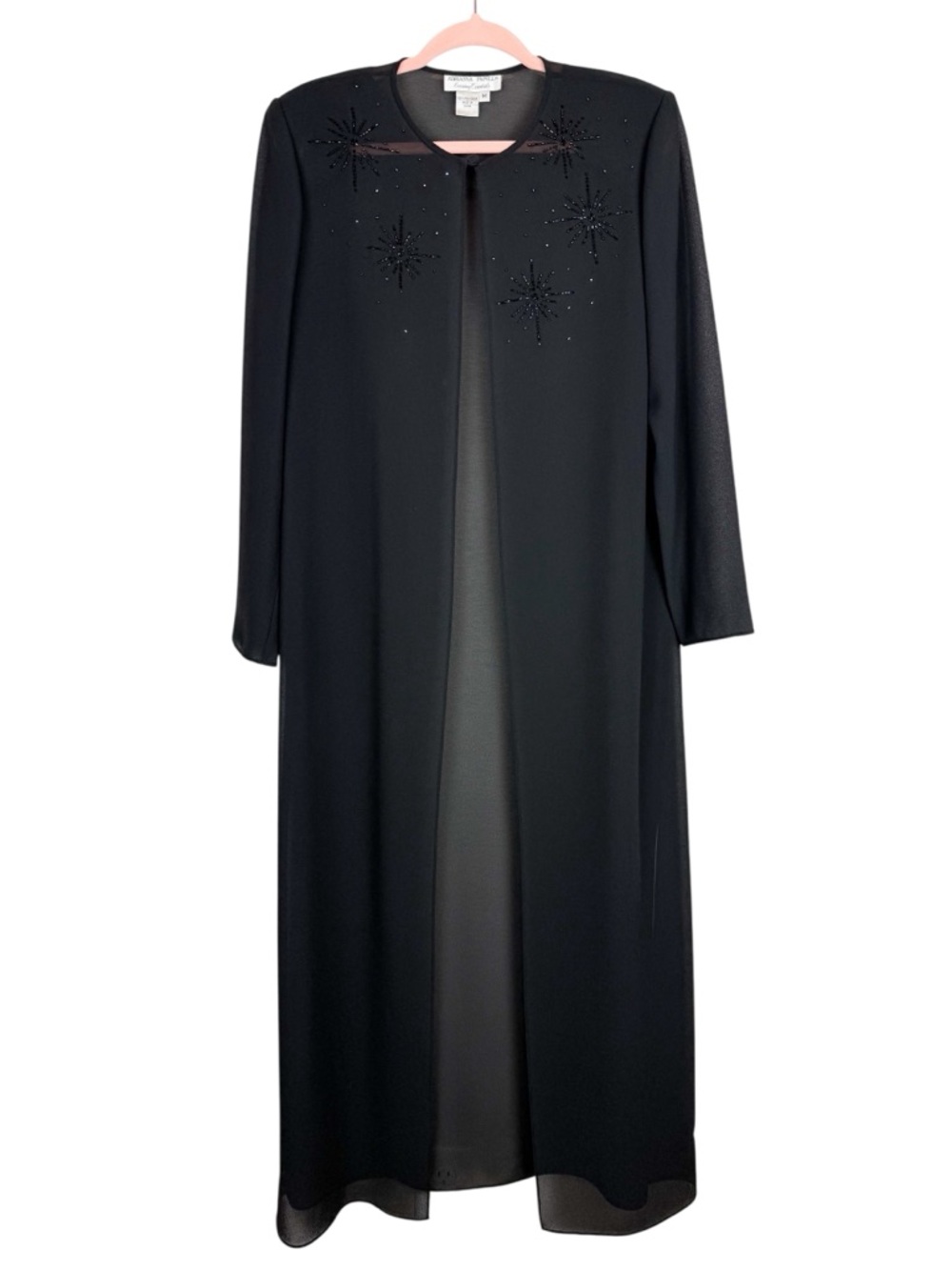 Vintage Adrianna Papell Evening Essentials Black Beaded Duster Pants Set Medium - Picture 2 of 13